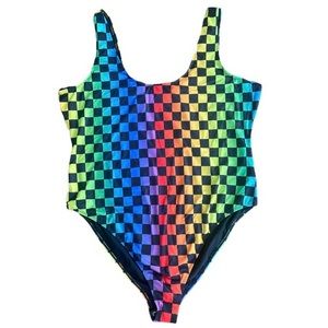 Plus Size Rainbow Checkered Leotard